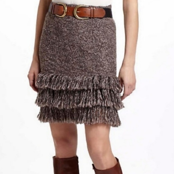 Anthropologie Dresses & Skirts - Sparrow | Brown Fringe Sweater Skirt